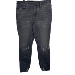 Universal Thread Womens High Rise Skinny Jeans Black Distressed Ripped Hem 12/31
